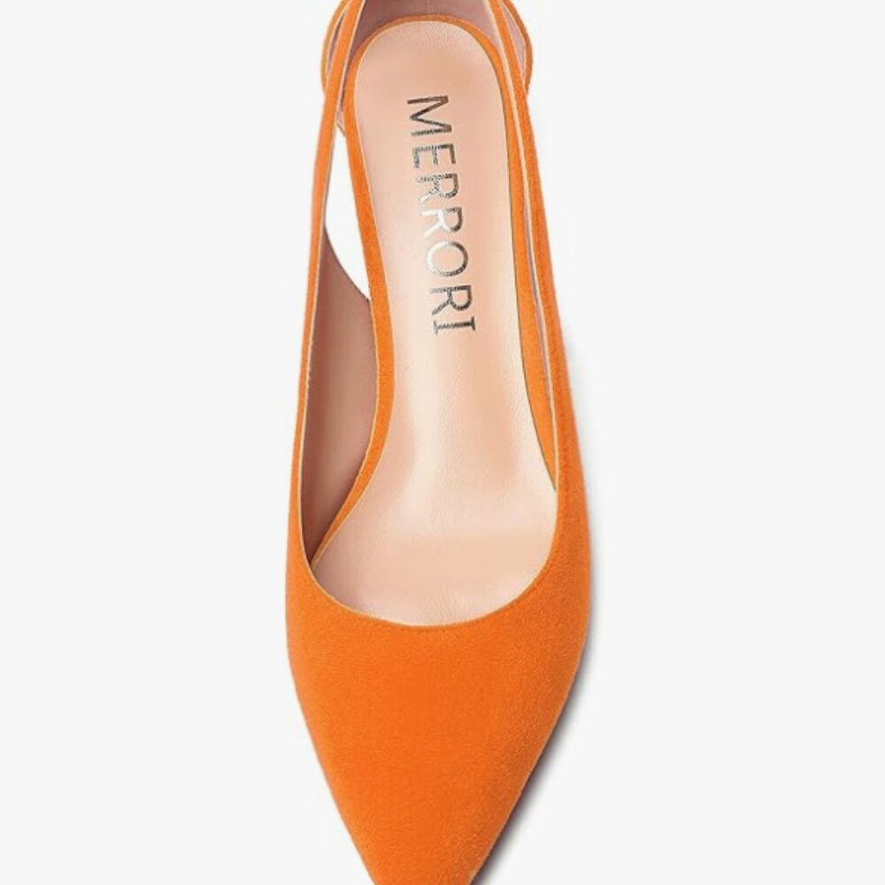 MERRORI Womens Hot Orange Pointed Toe Dress Slip On Suede Shoes Size 6